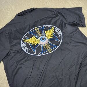 Lethal Threat Shirt Mens XL Skull Embroidered Biker Y2K USA Made Button‎ Up